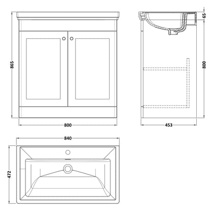 Fairford Laurel 800mm Floor Standing Satin White Vanity Unit - 1 Tap Hole