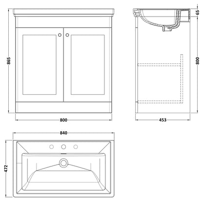 Fairford Laurel 800mm Floor Standing Satin White Vanity Unit - 3 Tap Hole
