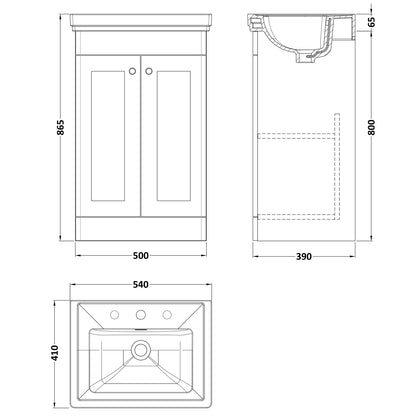 Fairford Laurel 500mm Floor Standing Satin Anthracite Vanity Unit - 3 Tap Hole