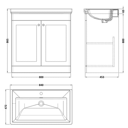 Fairford Laurel 800mm Floor Standing Satin Anthracite Vanity Unit - 1 Tap Hole