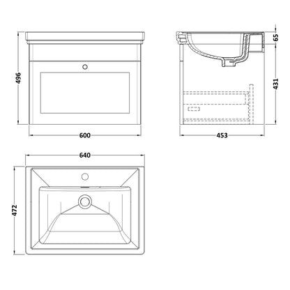 Fairford Laurel 600mm Floor Standing Satin Anthracite Vanity Unit - 1 Tap Hole