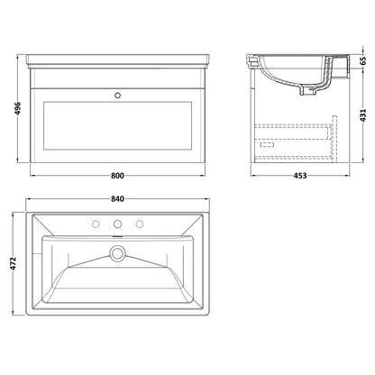 Fairford Laurel 800mm Wall Hung Satin Anthracite Vanity Unit - 3 Tap Hole