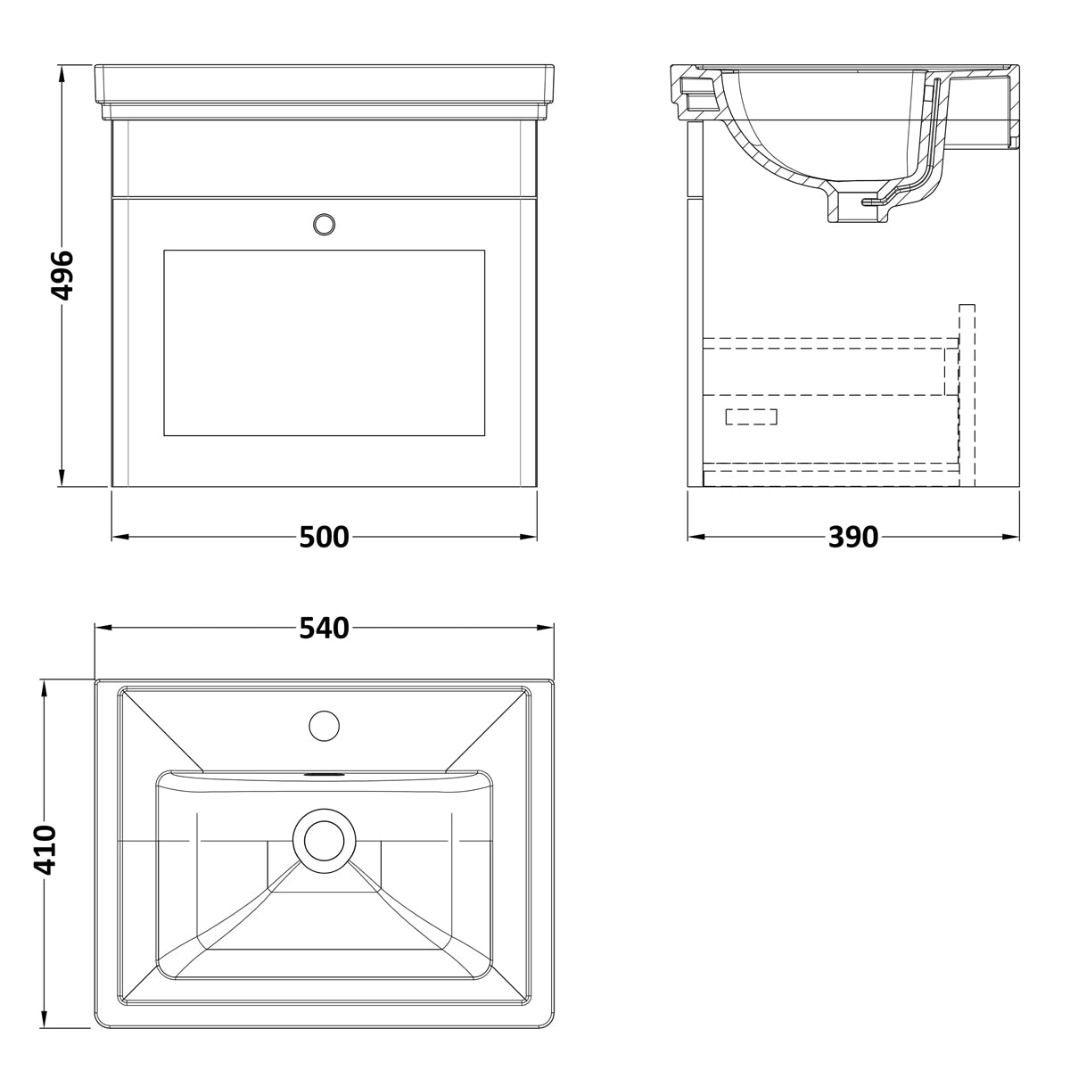 Fairford Laurel 500mm Wall Hung Satin White Vanity Unit - 1 Tap Hole