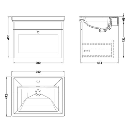 Fairford Laurel 600mm Wall Hung Satin White Vanity Unit - 1 Tap Hole