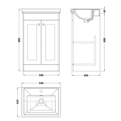 Fairford Laurel 500mm Floor Standing Satin Grey Vanity Unit - 1 Tap Hole