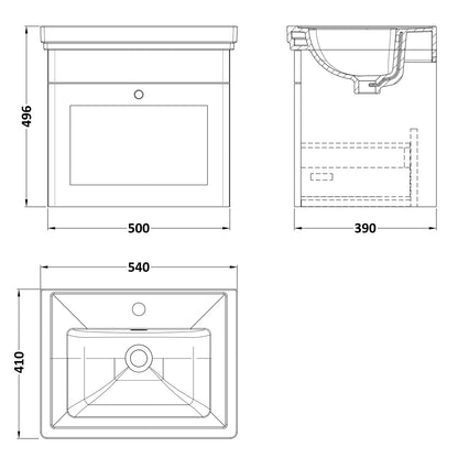 Fairford Laurel 500mm Wall Hung Satin Grey Vanity Unit - 1 Tap Hole