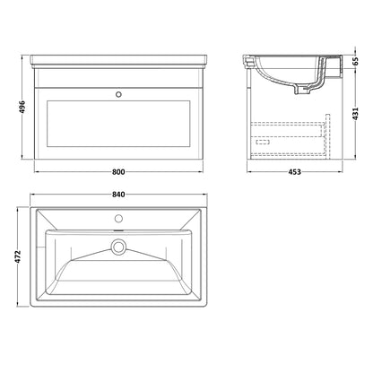 Fairford Laurel 800mm Wall Hung Satin Grey Vanity Unit - 1 Tap Hole