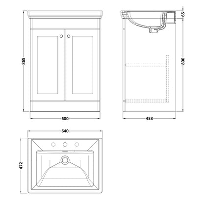 Fairford Laurel 600mm Floor Standing Satin Green Vanity Unit - 3 Tap Hole