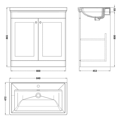 Fairford Laurel 800mm Floor Standing Satin Green Vanity Unit - 1 Tap Hole