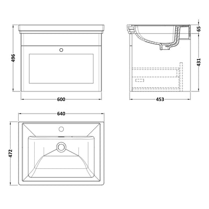 Fairford Laurel 600mm Wall Hung Satin Green Vanity Unit - 1 Tap Hole