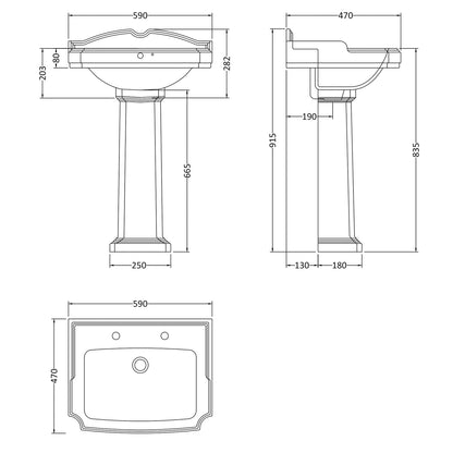 Fairford Winchester 580mm 2 Tap Hole Basin and Pedestal
