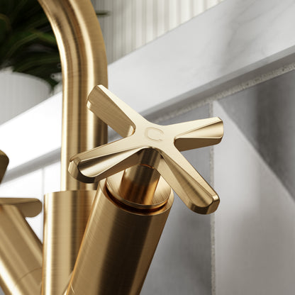 Fairford Verso Brushed Brass Basin Mixer with Push Button Waste