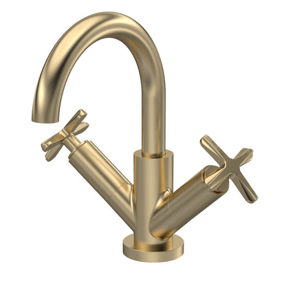 Fairford Verso Brushed Brass Basin Mixer with Push Button Waste