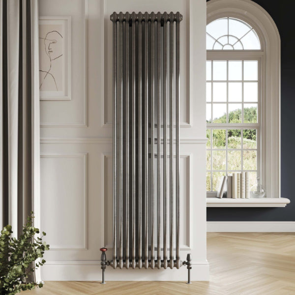 Fairford 2 Column Vertical Raw Metal Designer Radiator 1800mm X 416mm