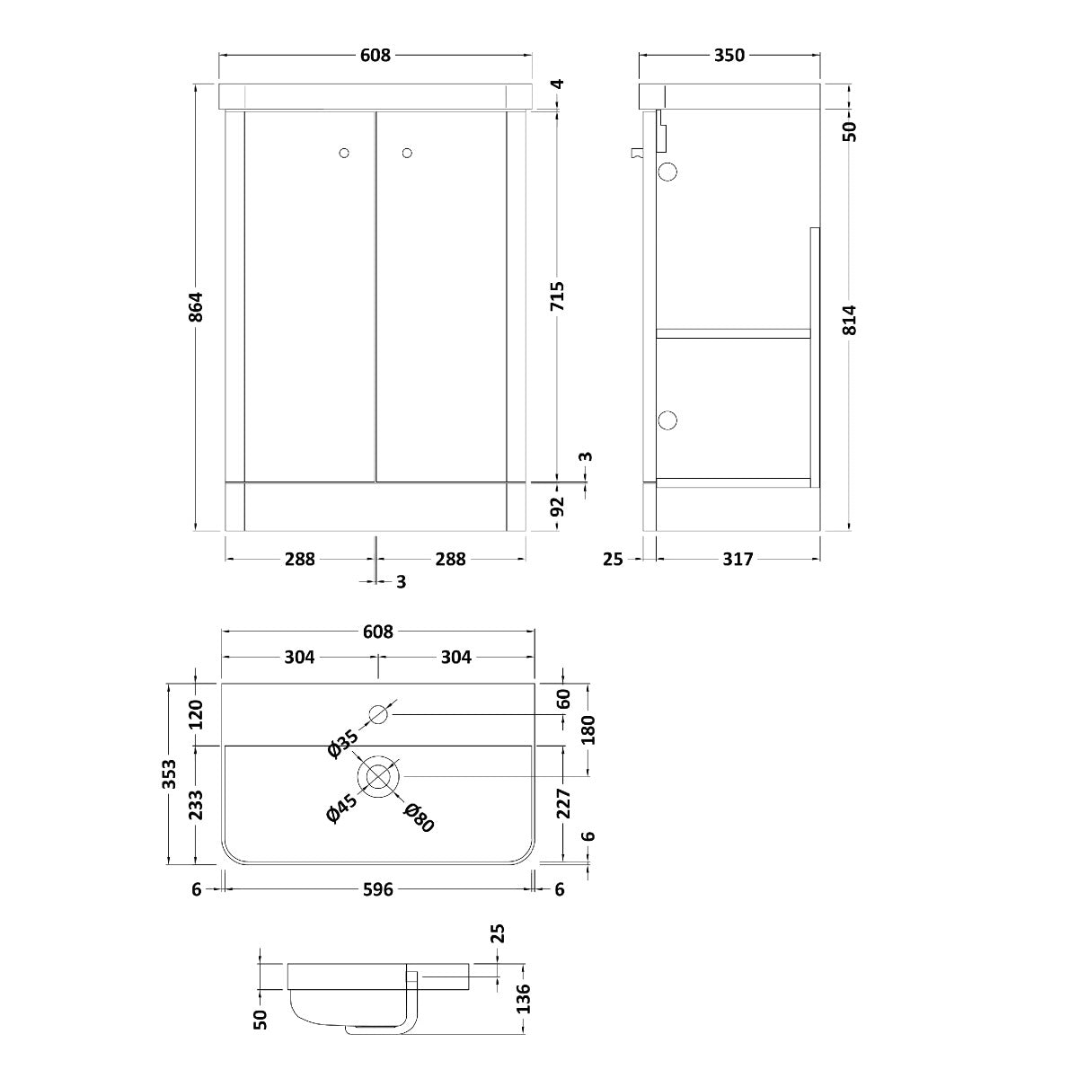 Fairford Crayo 600mm Gloss White Floor Standing Vanity Unit