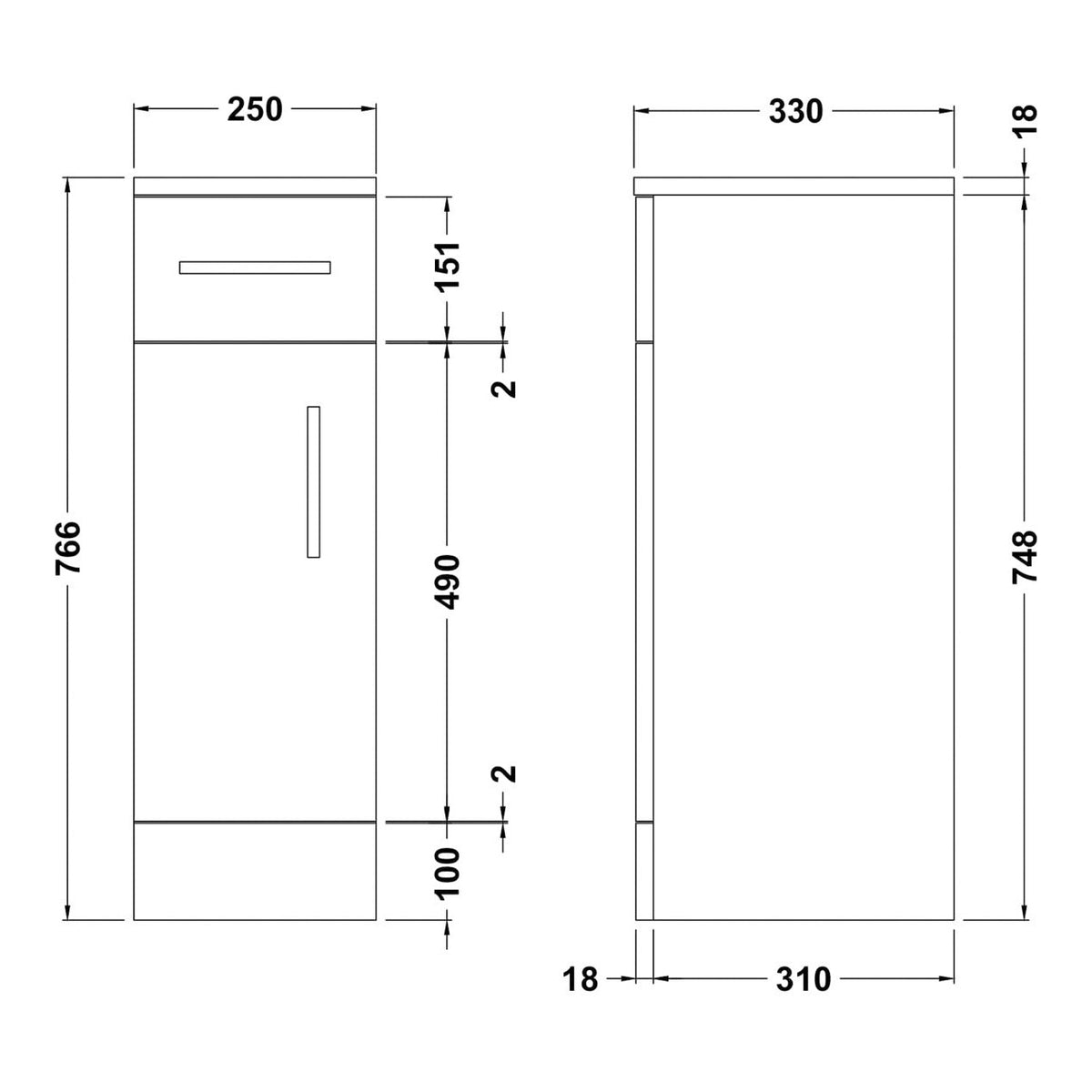 Fairford Opto 250mm Gloss White Cupboard (330mm deep)