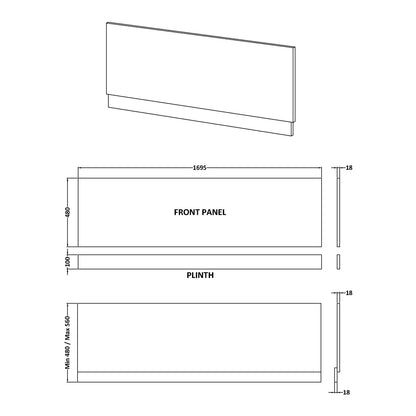 Fairford Anthracite Woodgrain 1700mm Bath Panel with Plinth