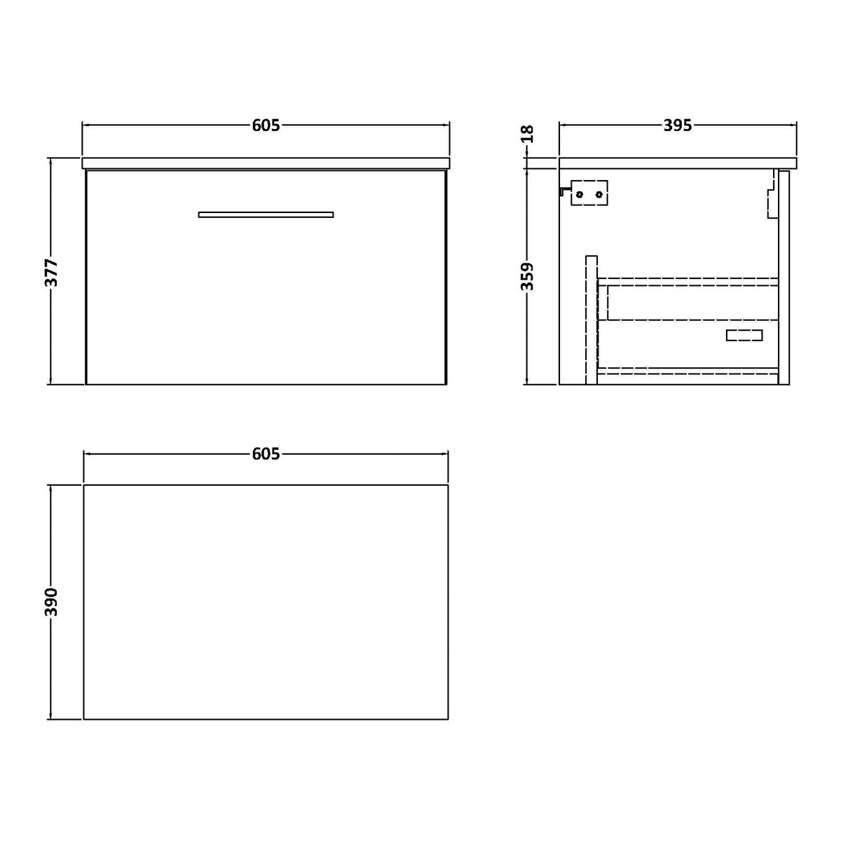 Fairford Aspri 600mm Gloss White Wall Hung Vanity Unit, MDF White Worktop