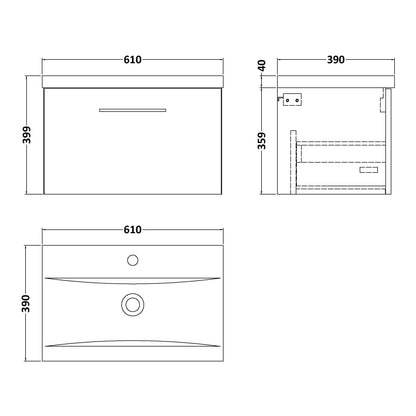 Fairford Aspri 600mm Satin Green Wall Hung Vanity Unit, 40mm Basin