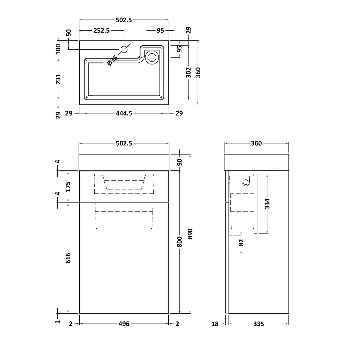 Fairford Carnation 500mm Grey Avola WC and Basin Combination Unit