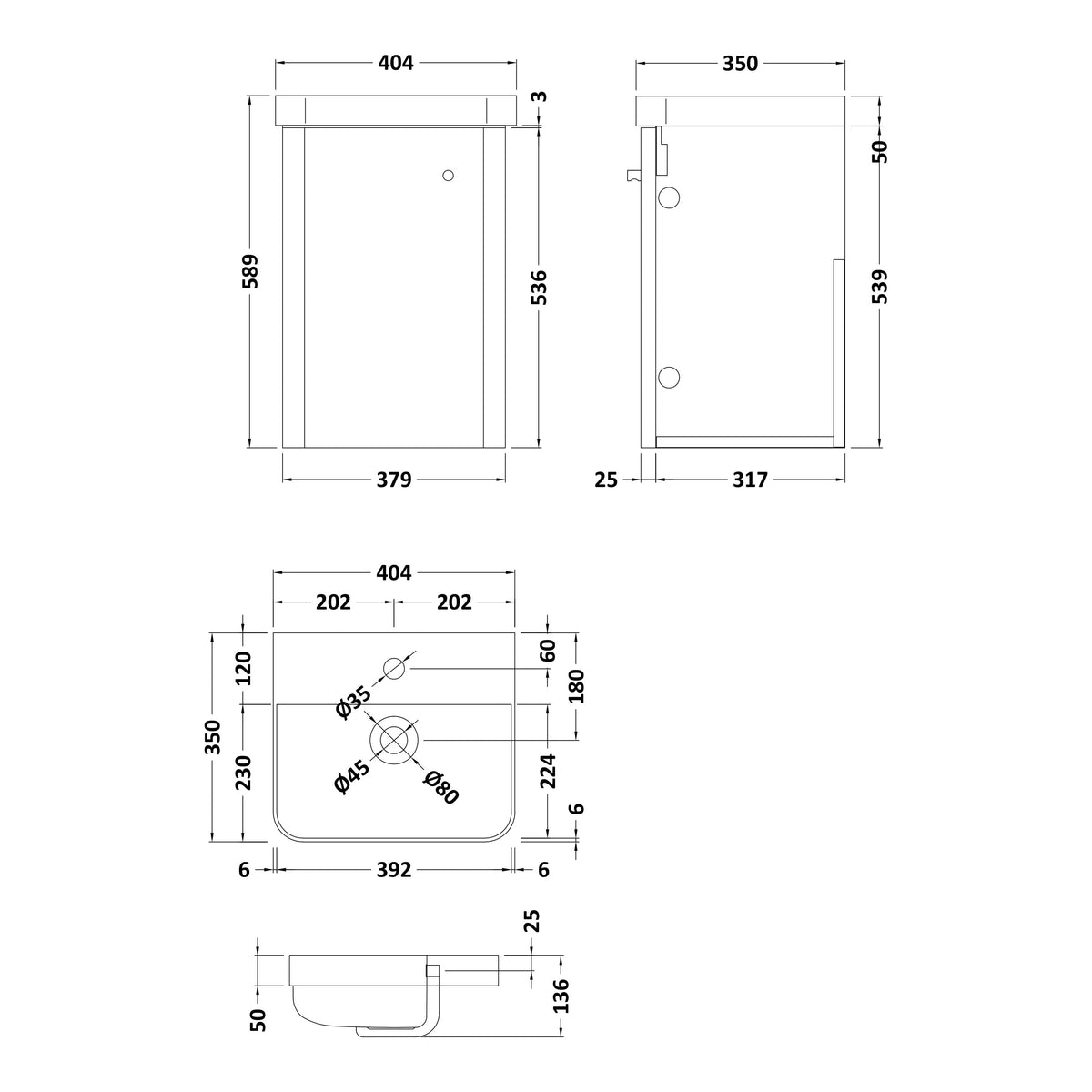 Fairford Crayo 400mm Gloss White Wall Hung Vanity Unit