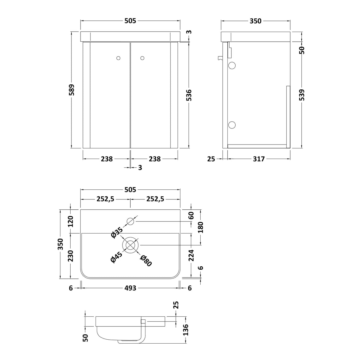 Fairford Crayo 500mm Gloss White Wall Hung Vanity Unit