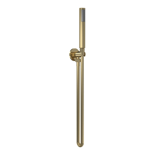 Fairford Element Round Brushed Brass Handset with Outlet Elbow, Bracket and Hose