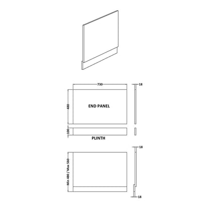 Fairford Satin Anthracite 750mm Bath End Panel with Plinth