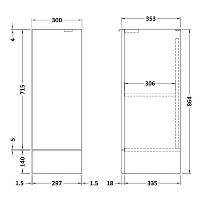 Fairford Union 300mm White GLoss Full Depth Vanity Unit