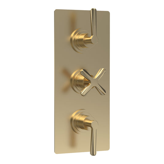 Fairford Verso Brushed Brass Concealed Triple Valve, 2 Outlets
