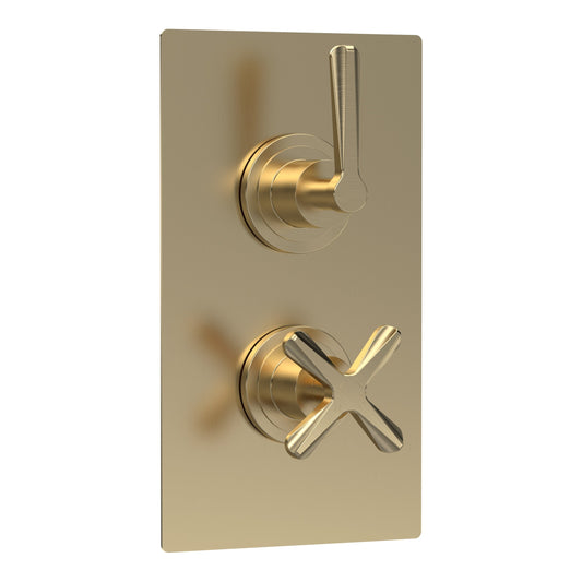 Fairford Verso Brushed Brass Concealed Twin Valve, 1 Outlet