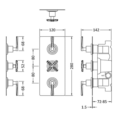 Fairford Verso Concealed Triple Valve, 2 Outlet