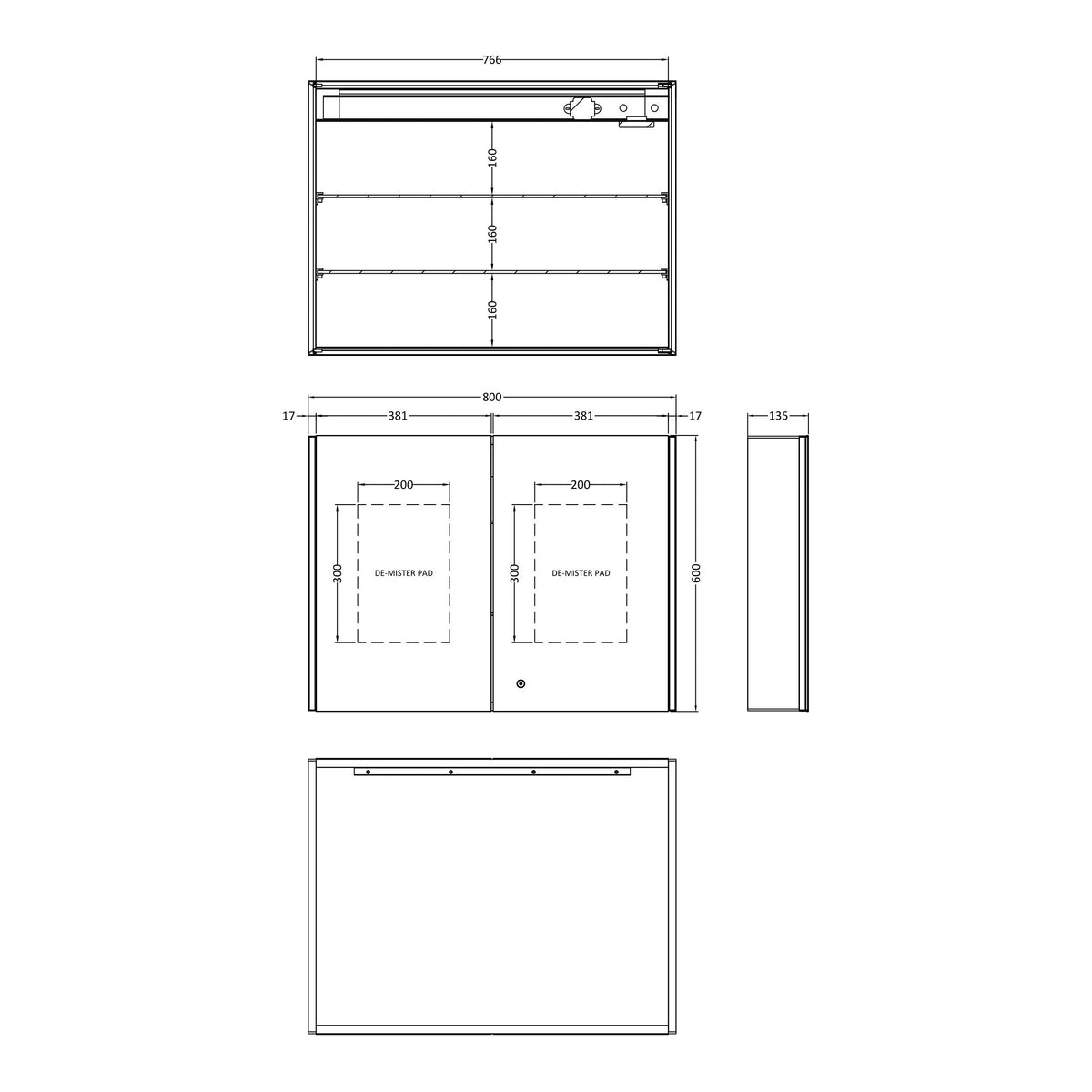 Added Fairford Zerna 800 x 600mm Double Door Mirror Cabinet, LED & Shaver Socket