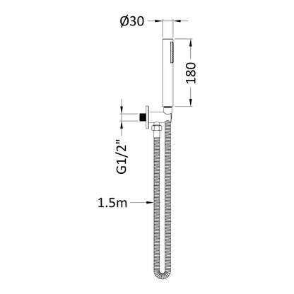 Fairford Element Pro Round Handset with Outlet Elbow, Bracket and Hose, Chrome