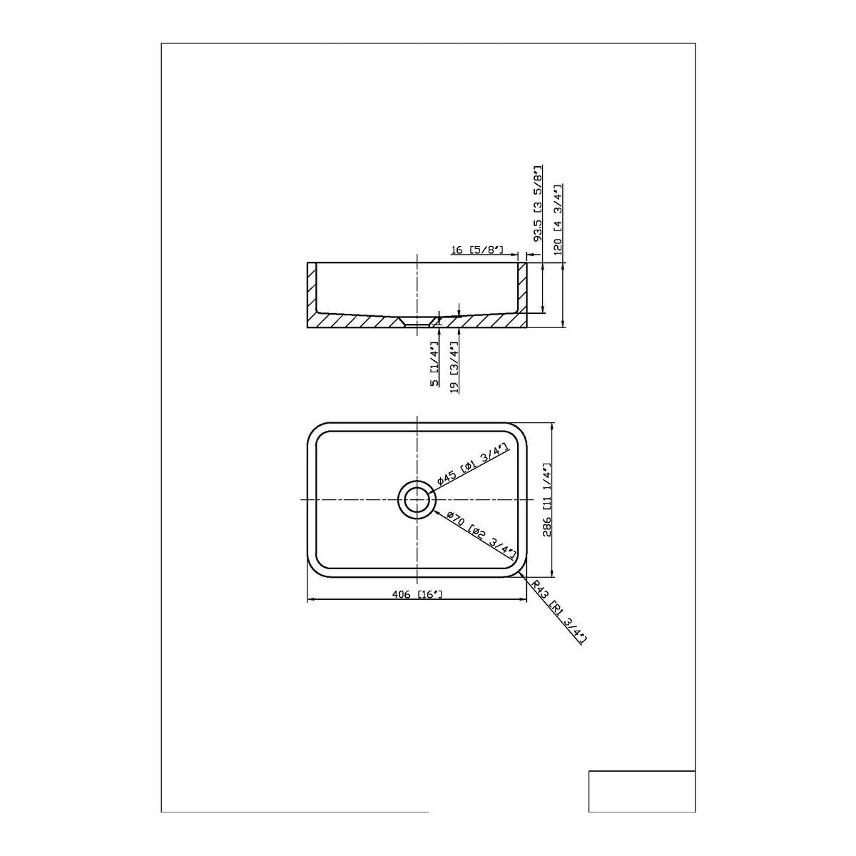 406 x 286mm Naturale White Rectangle Countertop Basin