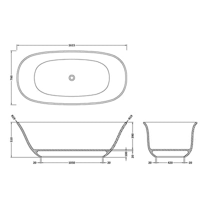 Fairford Omnia 1680 x 750 x 570mm Matt Solid Surface Freestanding Bath