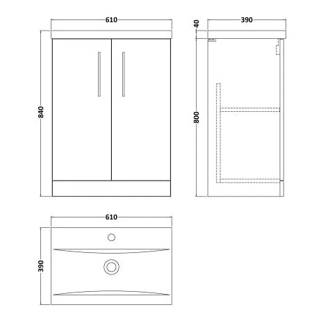 Fairford Aspri Soft Black 600mm 2 Door Floorstanding Vanity Unit