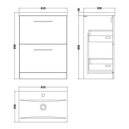 Fairford Aspri Satin Grey 600mm 2 Drawer Floorstanding Vanity Unit