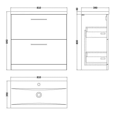 Fairford Aspri Soft Black 800mm 2 Drawer Floorstanding Vanity Unit