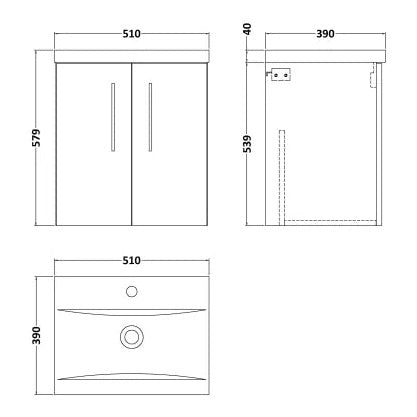 Fairford Aspri Soft Black 500mm 2 Door Wall Hung Vanity Unit
