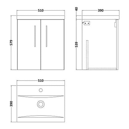 Fairford Aspri Soft Black 500mm 2 Door Wall Hung Vanity Unit