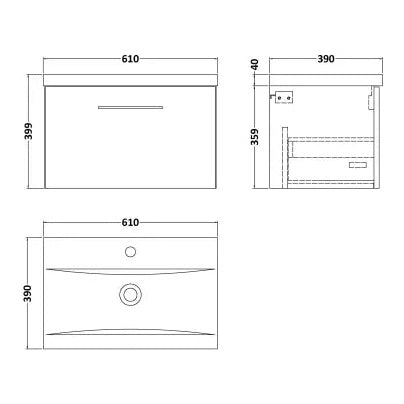Fairford Aspri Satin Grey 600mm 1 Drawer Wall Hung Vanity Unit