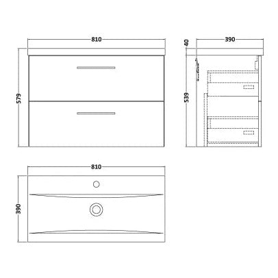 Fairford Aspri Soft Black 800mm 2 Drawer Wall Hung Vanity Unit