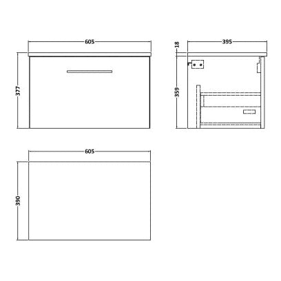 Fairford Aspri Soft Black 600mm 1 Drawer Wall Hung Vanity Unit with Worktop