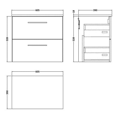 Fairford Aspri Satin Grey 600mm 2 Drawer Wall Hung Vanity Unit with Worktop