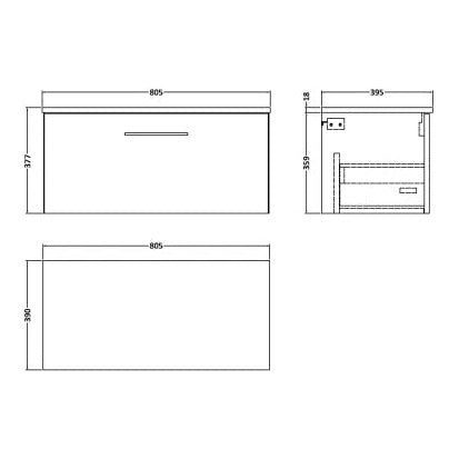 Fairford Aspri Satin Grey 800mm 1 Drawer Wall Hung Vanity Unit with Worktop