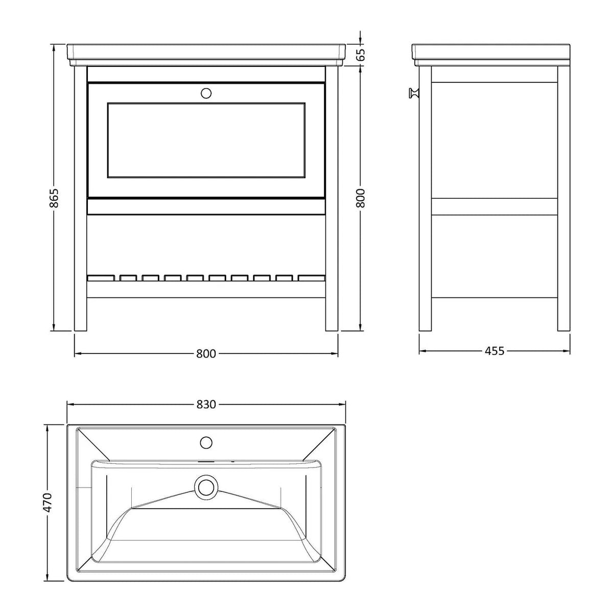 Fairford Juliette Satin Grey 800mm 1 Drawer Floorstanding Vanity Unit with 1 Tap Hole Basin