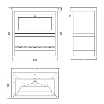 Fairford Juliette Satin Grey 800mm 1 Drawer Floorstanding Vanity Unit with 1 Tap Hole Basin