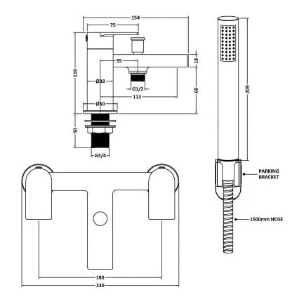 Fairford Loft Matt Black Bath Shower Mixer