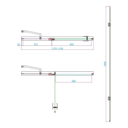 Fairford 8mm Frameless 1200mm Chrome Hinged Shower Door
